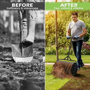 Betterhood 24” Compost Spreader Peat Moss Spreader, Lightweight Metal Mesh Manure Spreader W/Adjustable T Shaped Handle for Planting & Seeding, Fertilizer Spreaders for Lawns & Garden