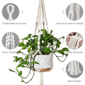 MIPON 3 Pack Macrame Plant Hanger Indoor Hanging Planter for Plants Holder with 3 Hooks, Different Size for Boho Home Decor,Ivory
