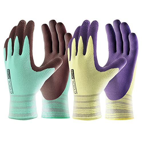 COOLJOB 2 Pairs Breathable Gardening Gloves for Women Small, Stretch Soft Modal Base with Non-slip Rubber Coating, Palm Dipped Grip Work Gloves for Gardener Worker in Lawn Yard Factory Garden