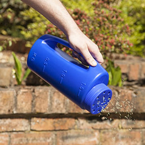 Katai 2L (70 oz) Hand Held Spreader in Blue. Adjustable Hole Size for Seed, Fertiliser, Salt to Deice or Any Size Granule Complete with Scoop