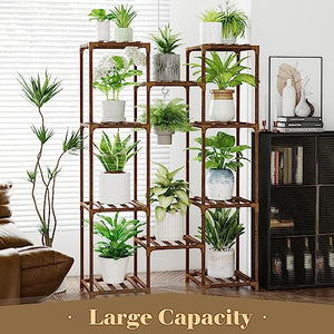 Bamworld Plant Stand Indoor Outdoor Hanging Plants Shelf Tall Large Plant Holder Wood for Living Room Plant Rack Indoor Multiple Plants Patio Balcony Garden