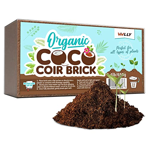 Compressed Organic Coco Coir Brick 1.4 Lb, Coco Fiber for Herbs & Flowers, High Expansion, Renewable Coconut Soil for Planting with Low EC & pH Balance, 1 Pack