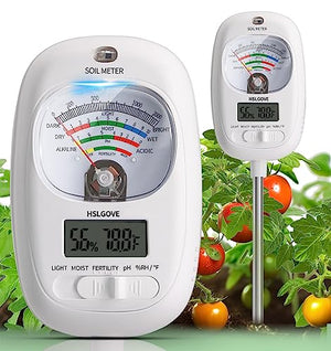 HSLGOVE Soil Moisture Meter, 7-in-1 Soil pH Meter, Soil Tester of Moisture/Light/Fertility/PH/Soil Temp/Room Thermometer Hygrometer for Garden, Lawn, Farm Outdoor&Indoor Use Soil Test Kit-Light White