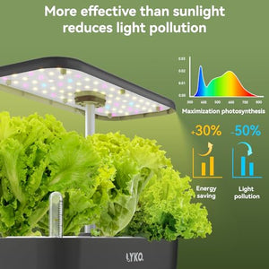 Hydroponics Growing System 12 Pods,LYKO Indoor Garden w/Full-Spectrum 36W Grow Light,Indoor Herb Garden Automatic Timer,Height Adjustable 3.5L Water Tank, Gifts for Men Women (Grey)