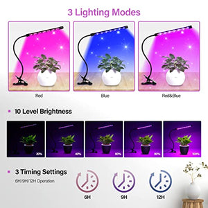 iPower 21 LED Grow Light with Full Spectrum for Indoor Plants, Adjustable Gooseneck, 3 Light Modes&10 Dimmable Levels, Auto 6H/9H/12H Timer