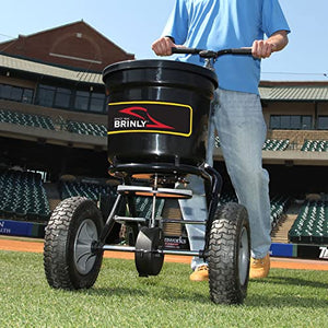 Brinly P20-500BHDF-A Push Spreader with Side Deflector Kit and Hopper Grate, 50 lb. Capacity, Matte Black