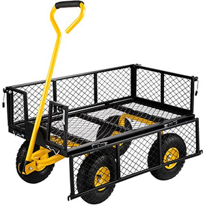 VEVOR Steel Garden Cart, Heavy Duty 500 lbs Capacity, with Removable Mesh Sides to Convert into Flatbed, Utility Metal Wagon with 180° Rotating Handle and 10 in Tires, Perfect for Farm, Yard