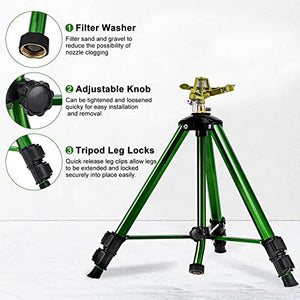 Keten Impact Sprinkler on Tripod Base, Tripod Sprinkler with 300 Degree Large Area Coverage, Extra Tall Heavy Duty Water Sprinkler for Lawn/Yard/Garden