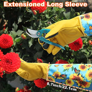DLY Gardening Gloves for Women - Long Thorn Proof Rose Pruning Garden Gloves, Cowhide Leather Gauntlet Gardening Gifts