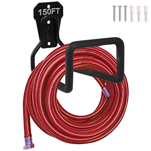 PeoMev Metal Garden Hose Holder - Heavy Duty Hose Hanger Wall Mounted Water Hose Holder for Outside Yard, Durable Hose Reel Hose Hooks for Water Hose, Extension Cords (1pc Black)