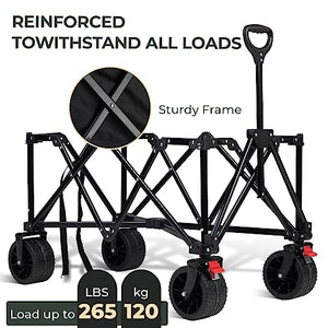 Overmont Collapsible All-Terrain Wagon Cart - 3.2in Wide Wheels - 150L Large Capacity with Side Pockets for Camping Sports Garden Grocery Shopping - 265lbs Load