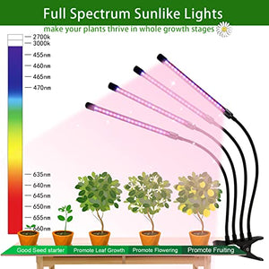 Shyineyou Grow Lights for Indoor Plants Full Spectrum,80 LEDs Plant Light for Indoor Plants with 3/9/12H Timer,4 Heads Clip On Plant Grow Light with 3 Modes,20%-100%