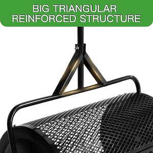 Compost and Peat Moss Spreader, 24 Inch Lawn & Garden 2 in 1 Push and Tow Behind Top Soil, Dirt, Manure Roller Spreaders, Durable Lightweight Yard Care Metal Mesh Basket Push Spreader