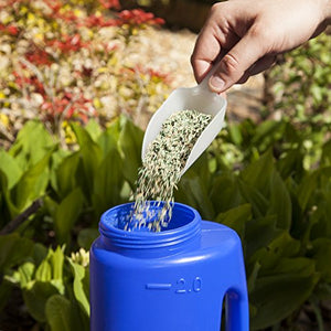 Katai 2L (70 oz) Hand Held Spreader in Blue. Adjustable Hole Size for Seed, Fertiliser, Salt to Deice or Any Size Granule Complete with Scoop