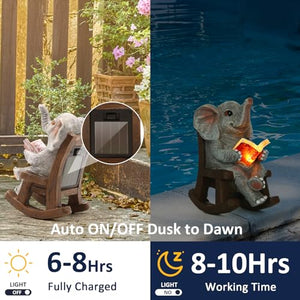 FOXMIS Garden Statues Elephant Decor Outdoor Sculpture Lucky Miniature Elephant Statue Solar Garden Decor for Patio,Porch,Home Yard Decor Elephant Gifts for Women,Mom, 2.04"x3.34"x3.93"