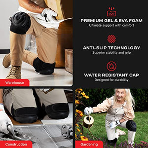 NoCry Gel Knee Pads for Men & Women with Waterproof Anti-Slip Cap and Adjustable Non-Slip Straps — Perfect Gardening Knee Pads; Work Knee Pads for Women & Men or Soft Knee Pads