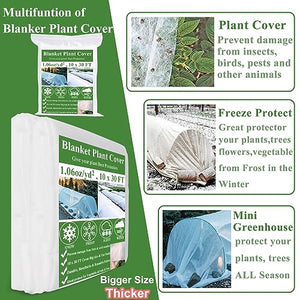 WYRJXYB Plant Covers Freeze Protection 10 x 30Ft with 20 Stainless Steel Clips- Frost Cloth Plant Blankets Floating Row Cover for Outdoor Plants Raised Bed Greenhouse Winter Frost Sun Shade Protection