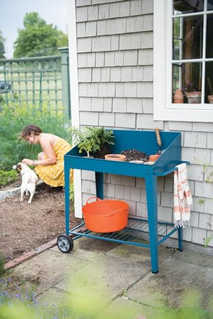 Gardener's Supply Company Demeter Metal Potting Bench with Wheels | Heavy Duty Outdoor Garden Work Table Workbench Workstation with Side Metal Sidewalls | Best for Seed Starter Planting & Transplants