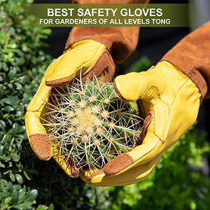 WOHEER Long Gardening Gloves for Women Thorn Proof,Rose Pruning Cowhide Leather Garden Gloves for Cactus, Rose and Blackberry, Medium (1 Pair)