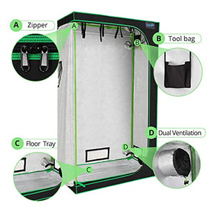 Quictent Approved 48"x24"x72" Reflective Mylar Hydroponic Grow Tent with Heavy Duty Anti-Burst Zipper and Floor Tray for Indoor Plant Growing 4’x2’