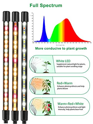fyheart Grow Lights for Indoor Plants,Full Spectrum Grow Light with Adjustable Stand and Sturdy Clip,5 Light Tube,3 Light Modes,10 Dimmable Brightness,4/8/12 H Timer,360° Gooseneck,Remote Control
