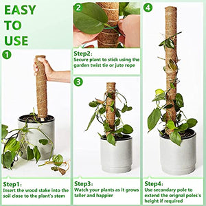 Moss Pole for Plants Monstera 56 Inch, 4 Pcs 17.7 Inch Moss Poles for Climbing Plants, Coir Totem Pole Moss Stick for Plant Support Extension, Train Potted Creepers to Grow Upwards, 65 Feet Twist Tie