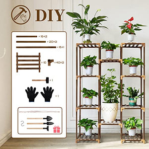 Plant Stand Indoor Outdoor, Uneedem Tall Shelf for Multiple Plants, 10 Tiers 11 Pot Large Rack Wood Holder Shelves for Room Corner Balcony Garden Patio