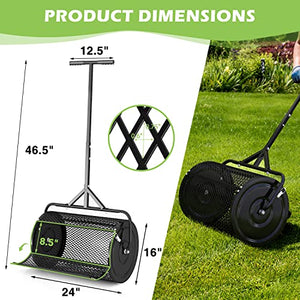 Betterhood 24” Compost Spreader Peat Moss Spreader, Lightweight Metal Mesh Manure Spreader W/Adjustable T Shaped Handle for Planting & Seeding, Fertilizer Spreaders for Lawns & Garden
