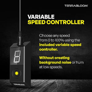 TerraBloom 4 Inch Inline Fan ECMF-100 - Quiet HVAC Grow Tent Fan with Digital Speed Controller- Premium Metal Casing 40-75% Energy Efficient EC Motor - For Large Spaces