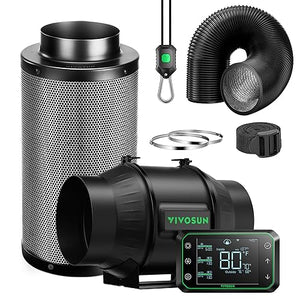 VIVOSUN Smart Air Filtration PRO T6 Kit 6", AeroZesh T6 Inline Duct Fan w/GrowHub E42A Temp. Humidity WiFi-Controller, Carbon Filter & Ducting, Cooling & Ventilation System for Grow Tent, Hydroponics