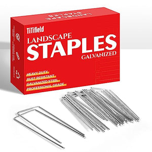 TiTifield Landscape Staples 4 Inch 50 Pack 12 Gauge, Garden Staples Galvanized Ground Stakes Anti-Rust Landscape Fabric Staples Garden Stakes for Irrigation Tubing, Fence, Weed Barrier, Ground Cover
