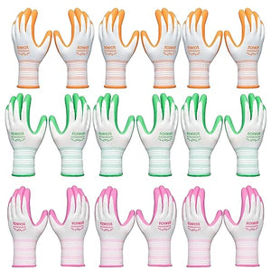 Schwer 9 Pairs Gardening Gloves for Women and Ladies, Breathable Rubber Coated Yard Garden Gloves, Outdoor Protective Work Gloves with Grip, Medium Size Fits Most