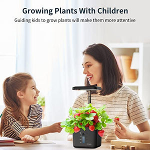 Ahopegarden Indoor Garden Hydroponic Growing System: 4 Pods Plant Germination Kit Aeroponic Herb Vegetable Flower Growth Countertop with Grow Light - Planter Grower Rise Harvest, Earth Black