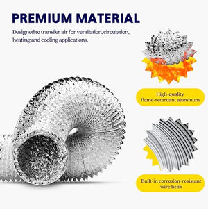 iPower 1-Pack 4 Inch 8 Feet Non-Insulated Flex Air Aluminum Ducting Dryer Vent Hose for HVAC Heating Cooling Ventilation and Exhaust, 2 Clamps Included, 4 in 8ft, Silver