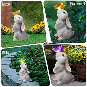 Sinhra Bunny Statue Decor-Rabbit with Solar Butterfly Changing Lights for Garden, Outdoor, Patio,Balcony,Yard,Lawn Ornament,Gardening Gifts for Mom Grandma