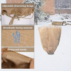 40 × 47 Inch Burlap Winter Plant Cover Bags- Large Size Plant Frost Protector with Drawstring Reusable Plant Covers Freeze Protection Tree Freeze Blanket for Outdoor Garden Plants from Animal Eating