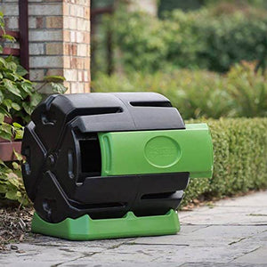 FCMP Outdoor HOTFROG Rolling 37-Gallon Single Chamber Batch Tumbling Composter - Outdoor Rotating Garden Compost Bin, Black & Green