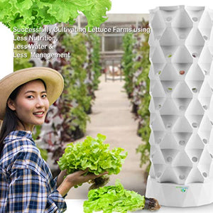 Nutraponics Hydroponics Tower - Hydroponics Growing System for Indoor Herbs, Fruits and Vegetables - Aeroponic Tower with Hydrating Pump, Timer, Adapter, Seeding Bed & Net Pots (64 Pots)