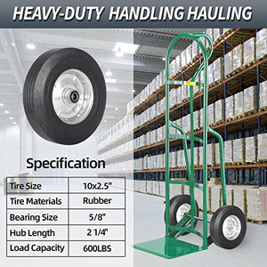 GICOOL 10" x 2.5" Flat Free Solid Rubber Tire with 5/8" Axle Bore Hole, 2 1/4" Offset Hub, Replacement 4.10/3.50-4" for Hand Truck Dolly Trolley WheelbarrowGarden Wagon Cart Generator, 2 Pack