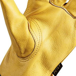 FZTEY Yard Gardening Safety Work Protective Leather Gloves Men & Women 9(Large)