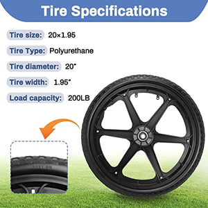 20x1.95" Flat Free Cart Wheels Compatible with rubbermaid Wheelbarrow Wheels, 20" Flat Free Tires with 5/8" Bearing Replacement for rubbermaid Cart Wheels/Big Wheel Utility Carts/Lawn Carts-2PCS