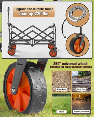 IFOKER Beach Cart Large Capacity, Heavy Duty Folding Wagon Portable,Collapsible Wagon for Sports, Shopping, Camping