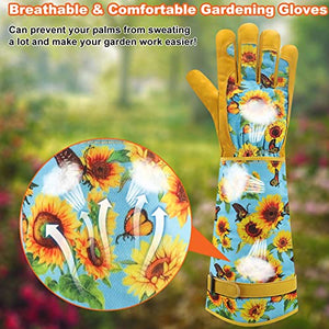 DLY Gardening Gloves for Women - Long Thorn Proof Rose Pruning Garden Gloves, Cowhide Leather Gauntlet Gardening Gifts