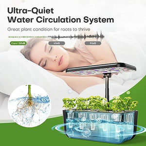 Indoor Garden Hydroponics Growing System: 10 Pods Plant Germination Kit Aeroponic Herb Vegetable Growth Lamp Countertop with LED Grow Light - Hydrophonic Planter Grower Harvest Veggie Lettuce, Black