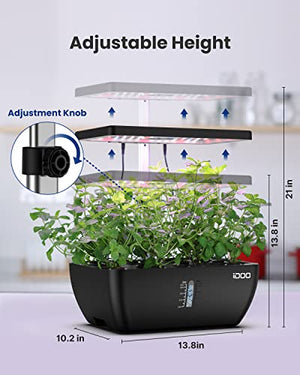 iDOO 12 Pods Hydroponics Growing System with 6.5L Water Tank, Hydro Indoor Herb Garden Up to 14.5", Plant Germination Kit with Pump System, Fan, Grow Light for Home Kitchen Countertop Gardening