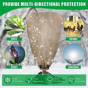 Berlune 2 Pcs 47 x 72'' Oversized Reusable Warm Burlap Winter Plant Cover Bags with Drawstring Large Burlap Plant Frost Cloth Cold Freeze Blanket Protecting Fruit Tree Potted Plants