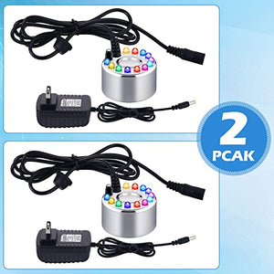 2 Pcs Mist Maker Fogger Small Ultrasonic Fog Machine Fountain Halloween Cauldron Mister Fogger Water Garden Pond Foggers Air Humidifier with 12 LED Light Flashes for Party(Light, Alloy)