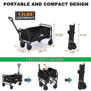 KOMSURF Foldable Utility Wagons Heavy Duty Folding Cart, 200 lbs Capacity with Side Pockets for Garden, Shopping and Beach Outdoor Use