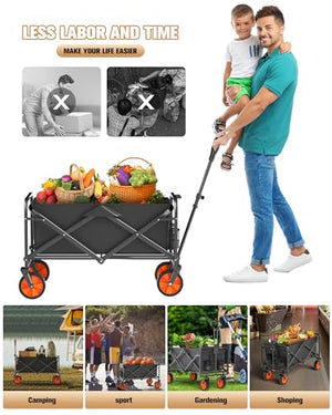 IFOKER Beach Cart Large Capacity, Heavy Duty Folding Wagon Portable,Collapsible Wagon for Sports, Shopping, Camping