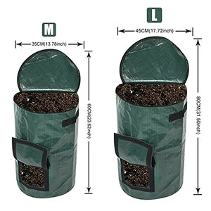 DQRICH Composting Bag，Reusable Leaf Lawn Bags，Collapsible Yard Waste Bags Compost Bins with Lid for Kitchen, 15 Gallon/34 Gallon Multifunction Gardening Container，Come with Gloves, Green